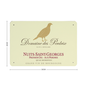 Wine Label Themed Decor - Domaine des Perdrix Wine Label Print on Metal Plate 8" x 12" Made in the USA