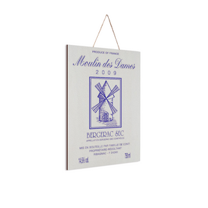 Wine Label Themed Wall Decor - Moulin des Dames Label Print on Wooden Plaque 8" x 12" Made in the USA