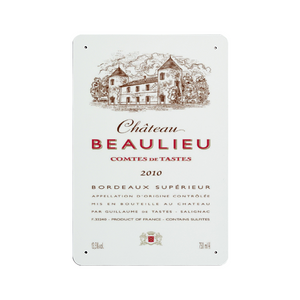 Wine Label Themed Wall Decor - Chateau Beaulieu Label Print on Metal Plate 8" x 12" Made in the USA