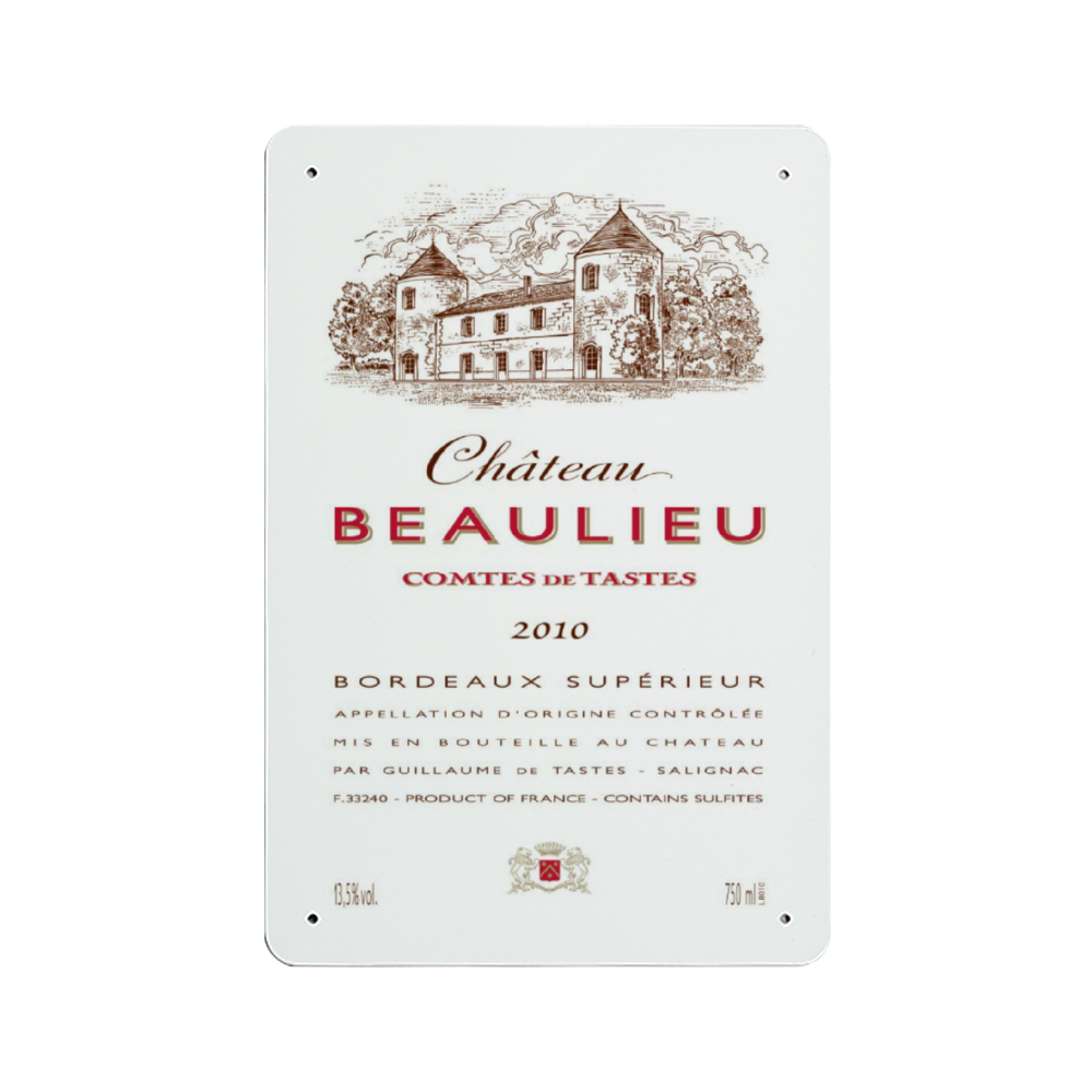 Wine Label Themed Wall Decor - Chateau Beaulieu Label Print on Metal Plate 8